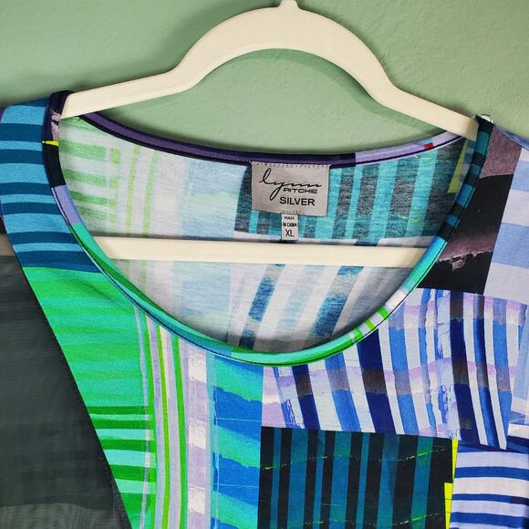 Lynn Ritchie Abstract Geometric Asymmetrical Mixed Media Sheer Tunic Top Size XL - Picture 4 of 7